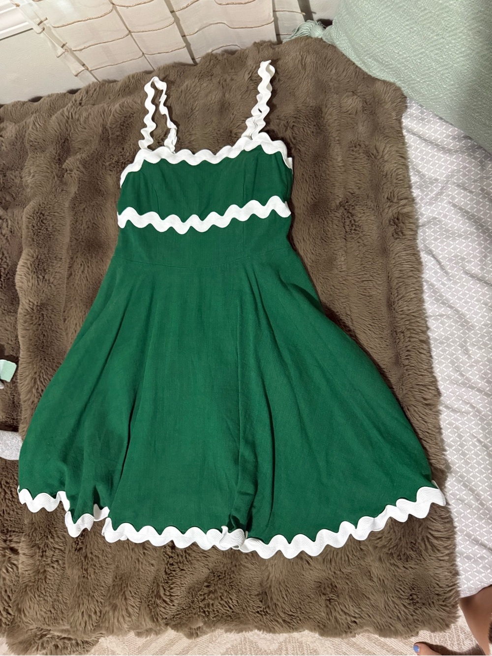 Amazon Green Sundress with White Rickrack Trim